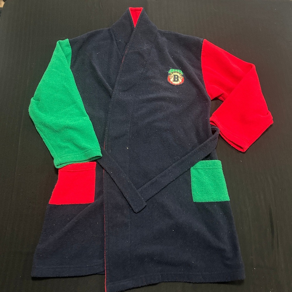 Vintage St Michael Marks & Spencer Color Block Robe Navy Red Green OSFM